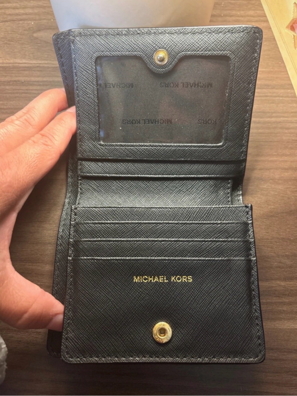 Wallet Michael Kors Black Leather Card Holder with Gold Logo - Picture 4 of 4